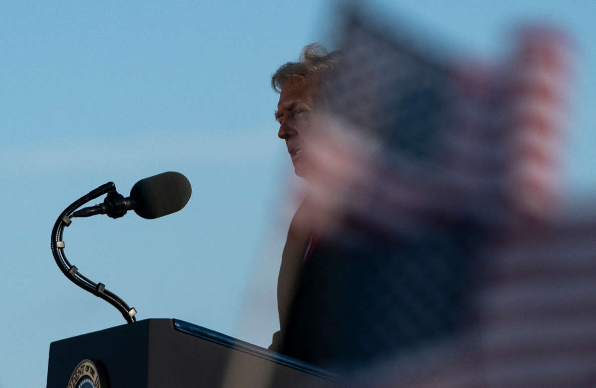 Outgoing President Trump addresses guests at Joint Base Andrews in Maryland on January 20, 2021.