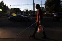Will Butler walks home from the grocery store from his home in Silverlake on January 21, 2021, in Los Angeles, California. The pandemic has brought increased challenges to navigating himself around the city.