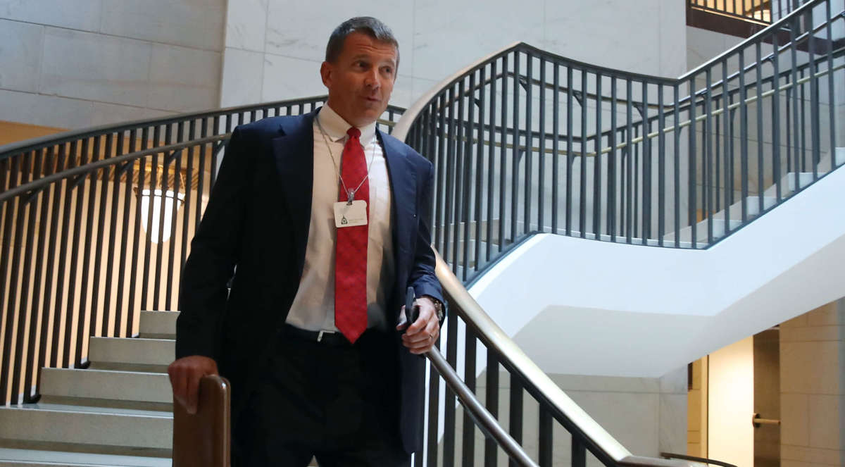 Erik Prince, founder of Blackwater USA, arrives to appear before a closed door session of the House Intelligence Committee on Capitol Hill, November 30, 2017, in Washington, D.C.