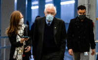 Senator Bernie Sanders walks through the Senate subway at the U.S. Capitol on February 12, 2021, in Washington, D.C.