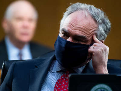 Sen. Tim Kaine attends a Senate Foreign Relations Committee confirmation hearing in Dirksen Building on March 3, 2021.