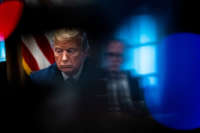 President Trump meets with bank CEOs about COVID-19 response in the Cabinet Room at the White House on March 11, 2020, in Washington, D.C.