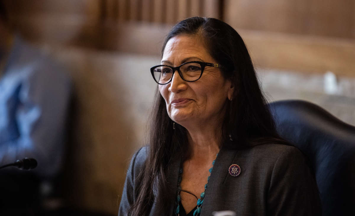 Rep. Deb Haaland testifies at her confirmation hearing before the Senate Committee on Energy and Natural Resources on Capitol Hill February 23, 2021, in Washington, D.C.