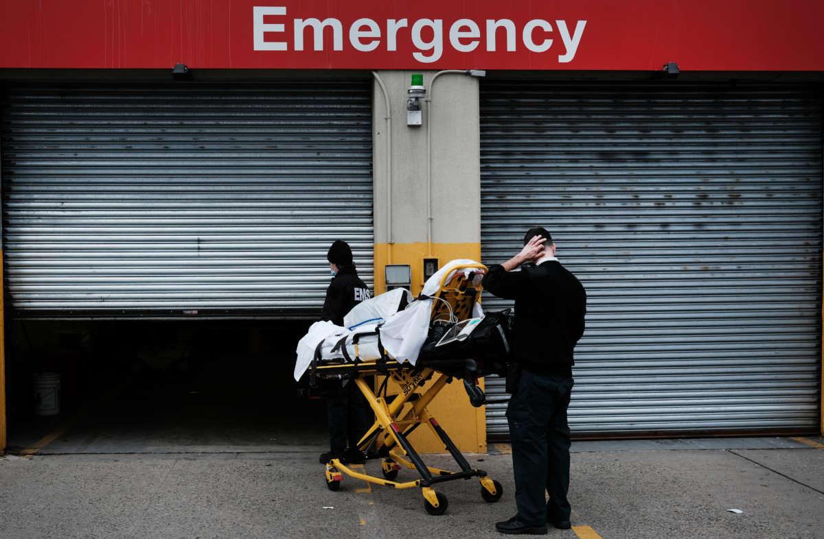 A patient is brought into a Brooklyn hospital on January 27, 2021, in New York City.