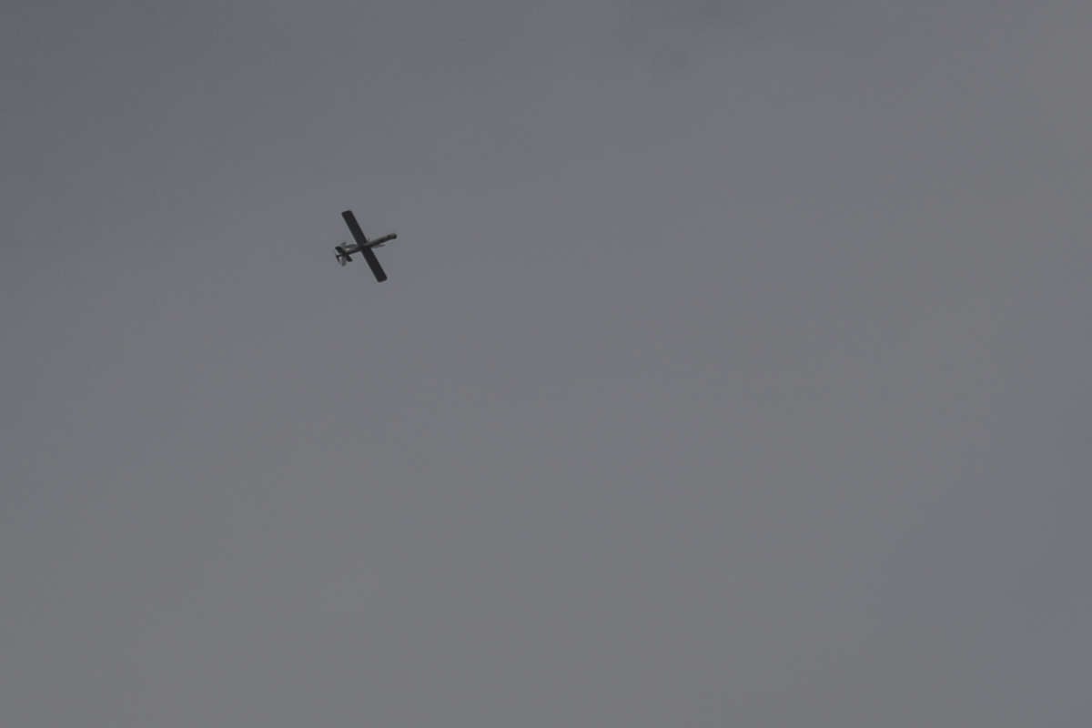 A military drone is seen flying over the Syrian village of Nahleh on October 31, 2020.