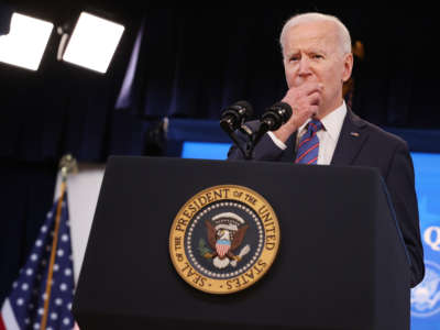 President Joe Biden delivers remarks during an Equal Pay Day event in the South Court Auditorium in the Eisenhower Executive Office Building on March 24, 2021, in Washington, D.C.