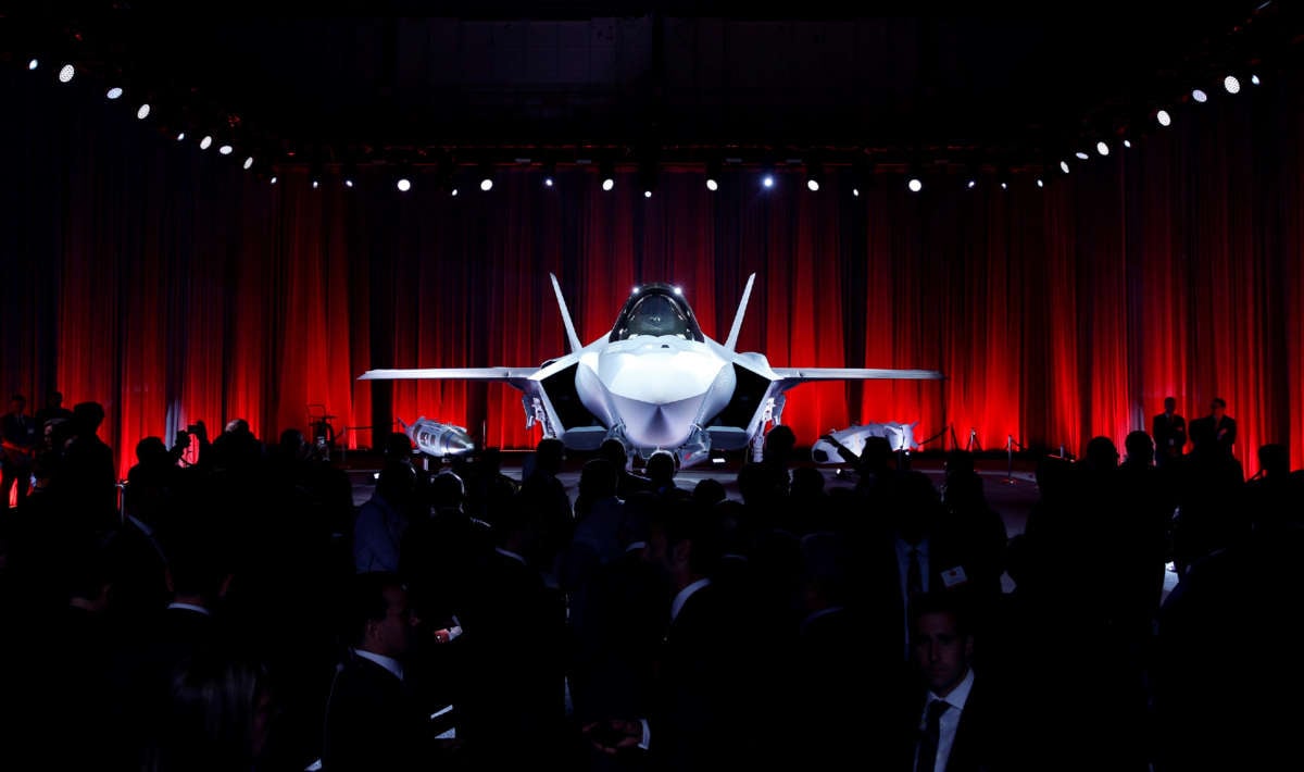 A F-35 fighter jet is seen as Turkey takes delivery of its first F-35 fighter jet with a ceremony at the Lockheed Martin Aeronautics headquarters in Forth Worth, Texas, on June 21, 2018.