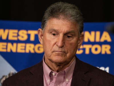 Sen. Joe Manchin (D-West Virginia) attends a news conference at the Marriott Hotel at Waterfront Place June 3, 2021 in Morgantown, West Virginia.