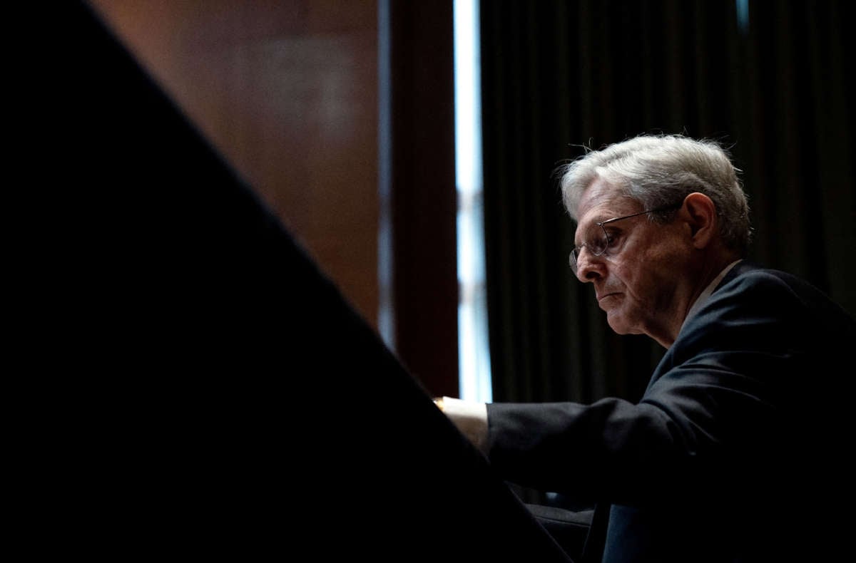 Attorney General Merrick Garland testifies before a hearing of the Senate Appropriations Subcommittee on Commerce, Justice, Science, and Related Agencies on June 9, 2021, in Washington, D.C.