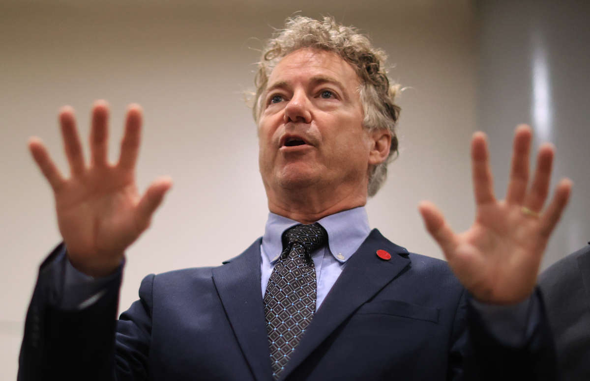 Sen. Rand Paul speaks to reporters at the U.S. Capitol on May 28, 2021, in Washington, D.C.