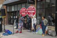 Protesters rally to stop housing evictions during the pandemic in Minneapolis, Minnesota, on May 8, 2021.