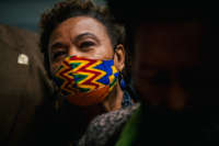 Rep. Barbara Lee listens during a commemoration rally on June 1, 2021, in Tulsa, Oklahoma.