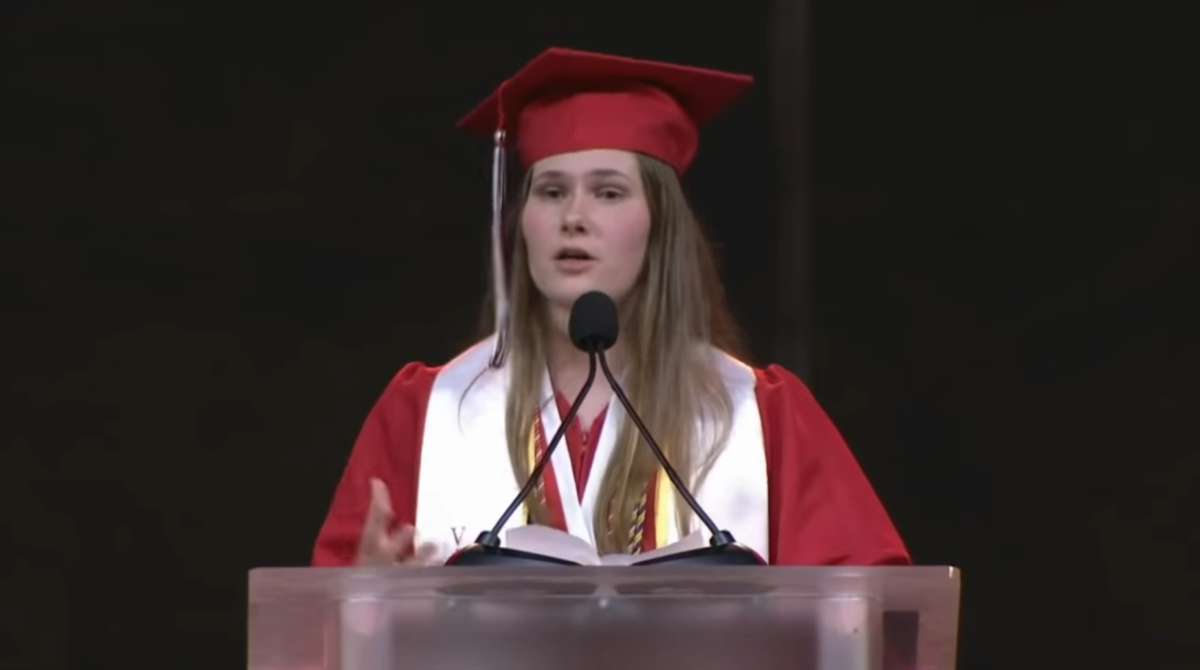 Lake Highlands High School valedictorian Paxton Smith decries Texas' assault on reproductive rights in Dallas, Texas, on May 30, 2021.
