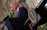 President Joe Biden speaks during an executive order signing regarding competition in the State Dining Room of the White House, July 9, 2021, in Washington, D.C.