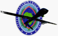 Combat drone over AFRICOM logo