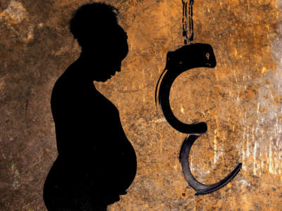 Silhouette of Black pregnant woman and handcuffs