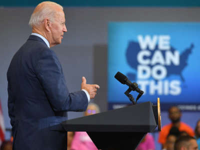 President Joe Biden speaks after visiting a mobile vaccination unit at the Green Road Community Center in Raleigh, North Carolina, on June 24, 2021.