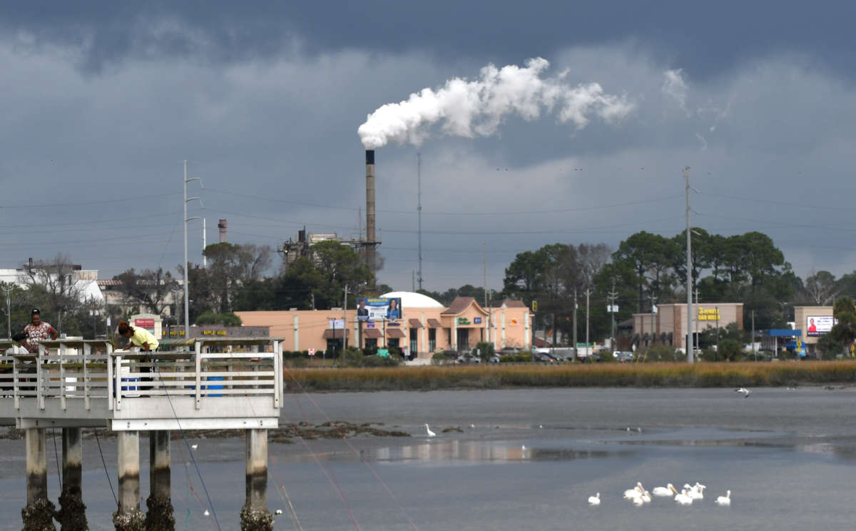 A billowing smokestack is seen at the Pinova plastic resin manufacturing facility on December 14, 2020, in Brunswick, Georgia.