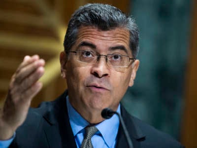 Xavier Becerra, secretary of Health and Human Services, testifies during the Senate Finance Committee hearing Thursday, June 10, 2021.