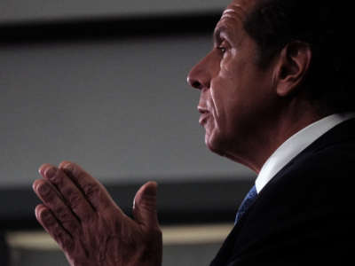 New York Governor Andrew Cuomo speaks at a news conference in Brooklyn on July 14, 2021 in New York City.
