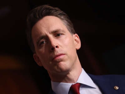 Sen. Josh Hawley (R-Missouri) speaks on the bipartisan infrastructure bill during a press conference with fellow Republican senators at U.S. Capitol on August 04, 2021 in Washington, D.C.