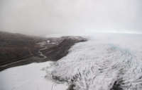 The melting glaciers of Greenland, as seen in an aerial shot