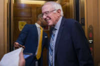 Sen. Bernie Sanders (I-Vermont) is seen in the Capitol after the Senate conducted a procedural vote on the infrastructure bill on Wednesday, July 21, 2021.