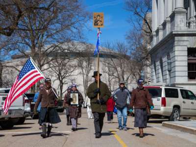 Christians march near the Pennsylvania State Capitol