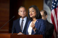 Rep. Pramila Jayapal participates in a news conference in Washington, D.C., on June 16, 2021.