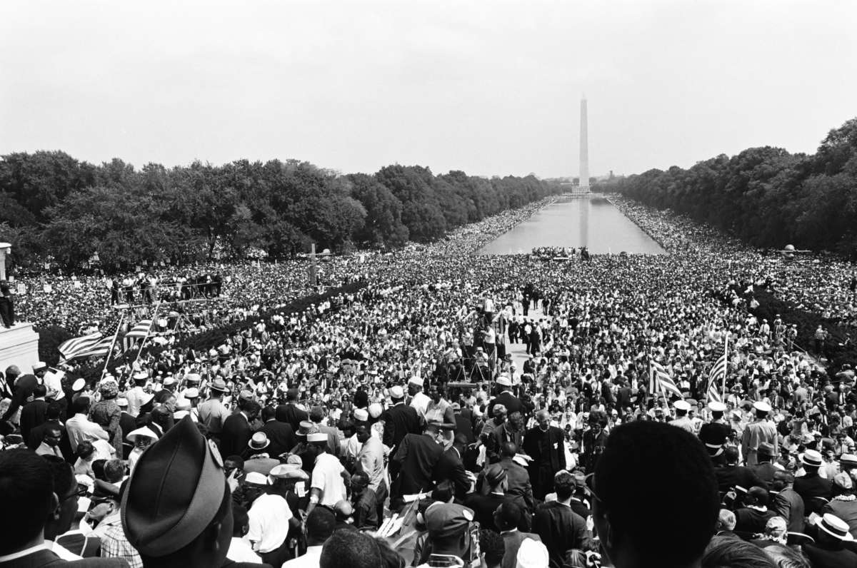 Crowds gather at the National Mall during the March on Washington for Jobs and Freedom in Washington, D.C., on August 28, 1963.