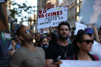 Crowds are gathered at the Madison Square Park and take streets during "Freedom Rally" to protest vaccination mandate against COVID-19 in New York City, on September 4, 2021.