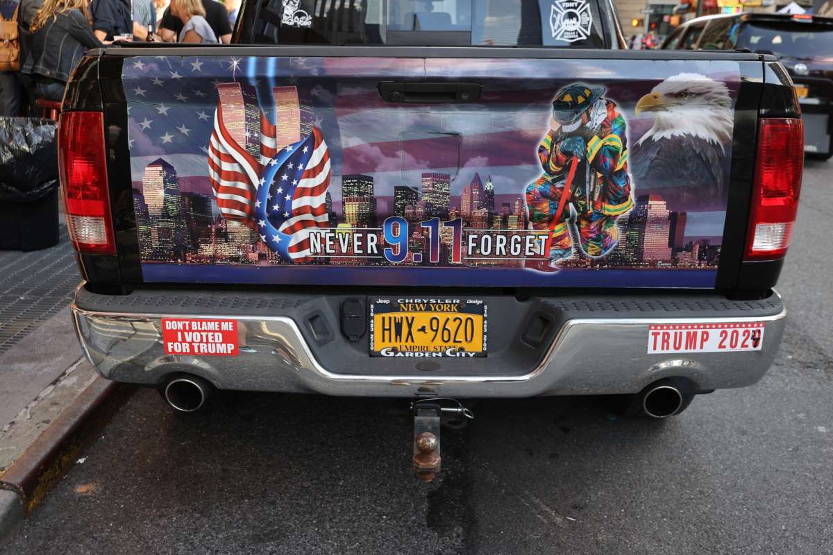 A pickup truck is parked just two blocks from Ground Zero on September 10, 2021 in New York City.