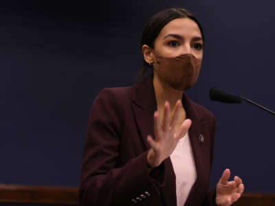 Rep. Alexandria Ocasio-Cortez (D-New York) speaks during a news conference on March 18, 2021 in Washington, D.C.