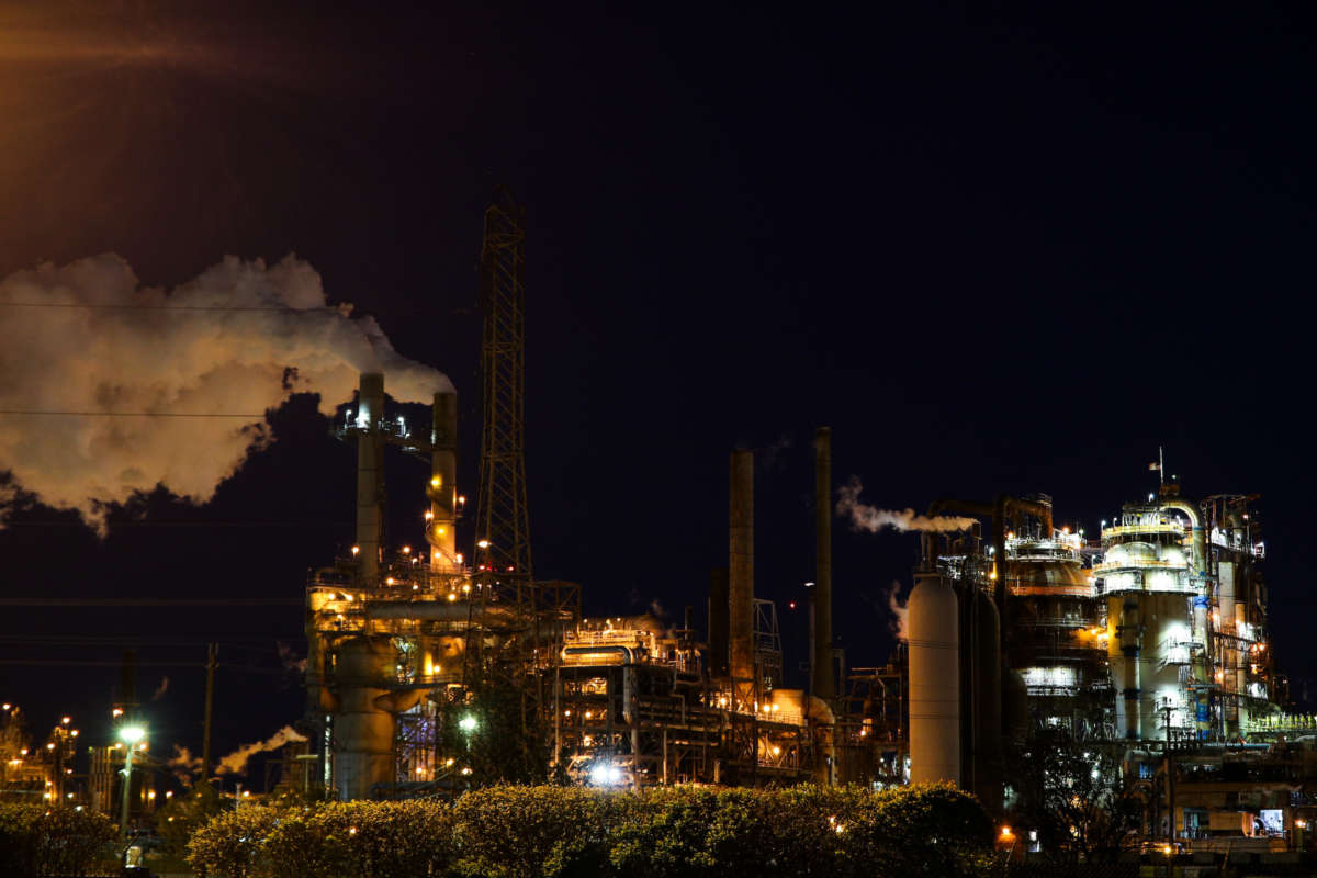 Phillips 66 oil refinery is seen in New Jersey, United States on April 21, 2020.