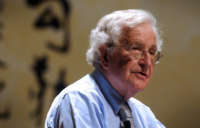 Noam Chomsky lectures during the ceremony for the Conferment of the Honorary Doctorate at Peking University on August 13, 2010, in Beijing, China.