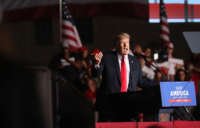 Former President Donald Trump speaks to supporters during a rally at the Iowa State Fairgrounds on October 9, 2021, in Des Moines, Iowa.