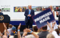 President Donald Trump speaks at Flavor 1st Growers & Packers on August 24, 2020, in Mills River, North Carolina. Trump toured the facility to highlight the Farmers to Families Food Box program.