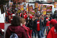 Nearly 4,000 Kaiser Permanente mental health workers with the National Union of Healthcare Workers kick off a five-day strike at Kaiser facilities throughout California on December 10, 2018.