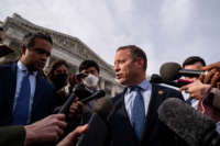 Rep. Josh Gottheimer speaks with reporters on the steps of the House of Representatives on November 4, 2021, in Washington, D.C.