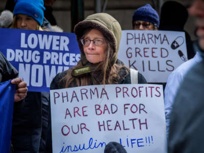 People living with diabetes, activists, faith leaders, and health care advocates rallied in front of the New York Stock Exchange to commemorate World Diabetes Day 2019, as part of a National Day of Action called by the Lower Drug Prices Now Campaign, on November 14, 2019, in New York City.