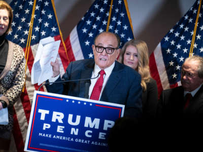 Rudy Giuliani, lawyer for President Donald Trump, speaks during a news conference about lawsuits related to the presidential election results at the Republican National Committee headquarters in Washington, D.C., on November 19, 2020.