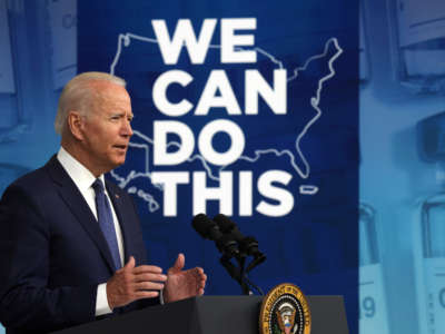 President Joe Biden speaks during an event on COVID-19 response and the vaccination program at the South Court Auditorium of Eisenhower Executive Office Building on July 6, 2021, in Washington, D.C.