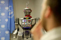 A robot is pictured at a press conference on the Campaign to Stop Killer Robots, at the UN headquarters in New York, October 21, 2019.
