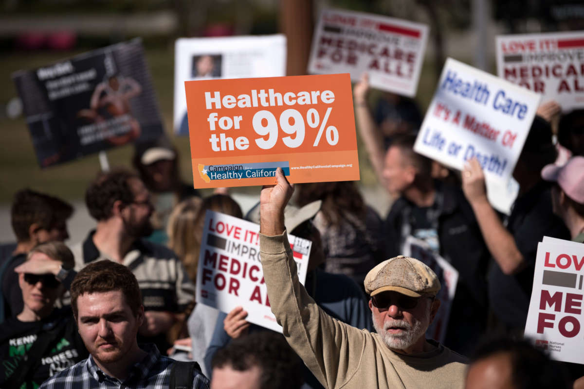 Participants in the Medicare for All Rally in Los Angeles, California, on February 4, 2017.