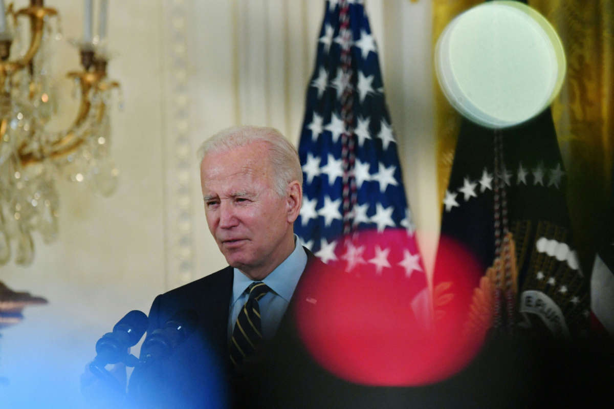 President Joe Biden delivers remarks in the East Room at the White House on December 6, 2021, in Washington, D.C.