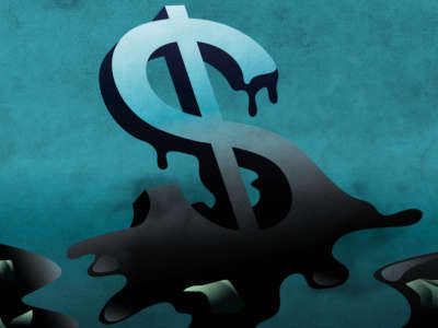 Dollar sign submerged in oil illustration
