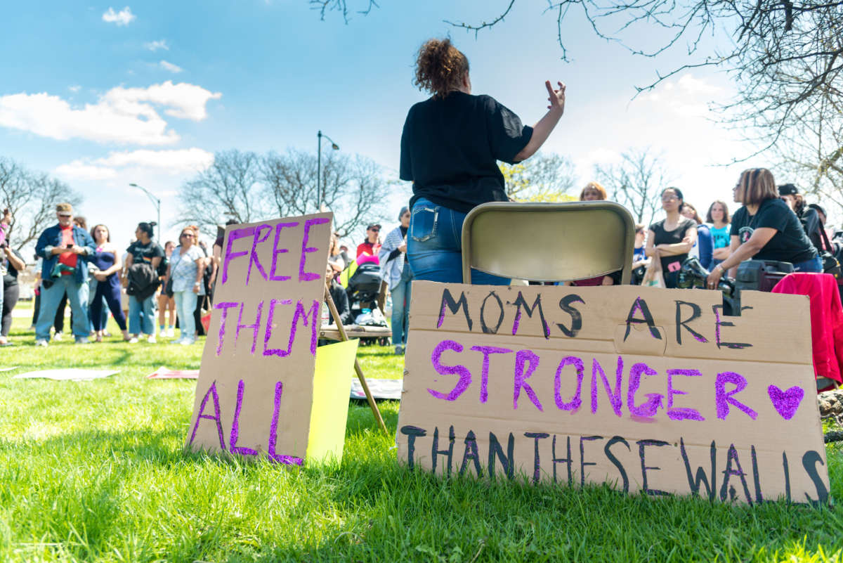 On May 5, 2019, formerly incarcerated organizer Monica Cosby speaks to at an annual Mother's Day vigil led by Moms United Against Violence and Incarceration outside of Cook County Jail in Chicago, Illinois.