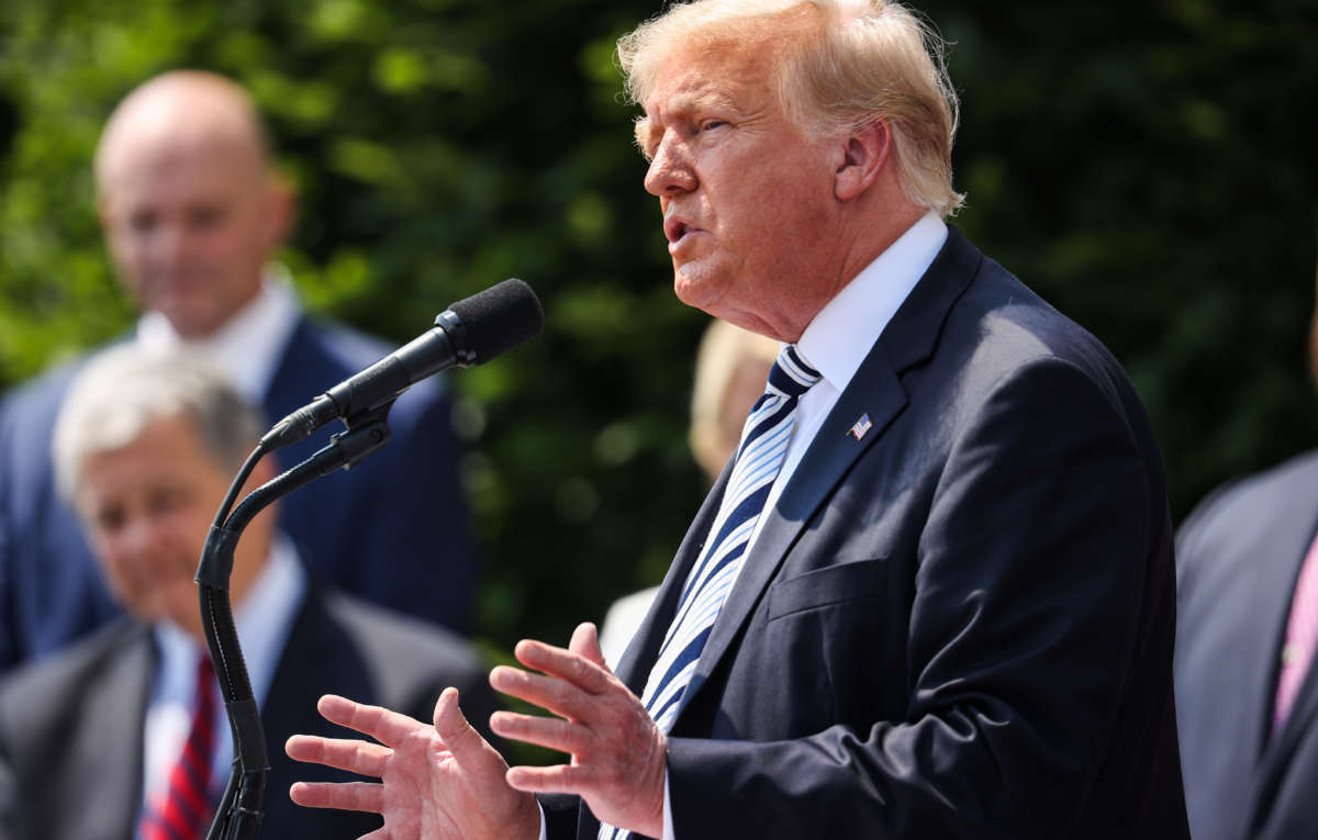 Former President Donald Trump speaks during a press conference at the Trump National Golf Club in Bedminster, New Jersey, on July 7, 2021.