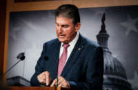 Sen. Joe Manchin makes a statement in the Senate TV Studio on Capitol Hill on November 1, 2021, in Washington, D.C.