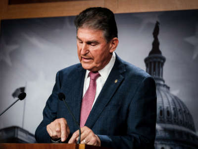 Sen. Joe Manchin makes a statement in the Senate TV Studio on Capitol Hill on November 1, 2021, in Washington, D.C.